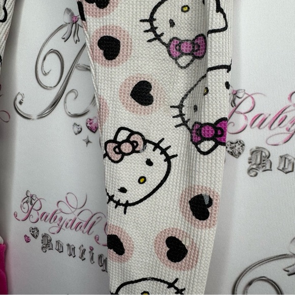 Hello kitty leggings waffle knit thermal cat pants kids cute pink stretchy - Picture 5 of 9